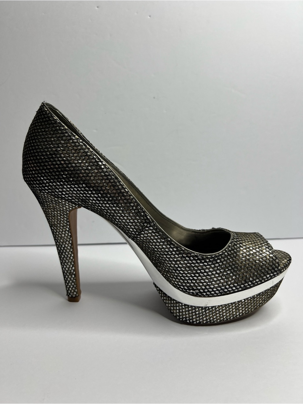 Gianni Bini Glitz-Up Metallic Platform Peep Toe Stiletto Heels 10M No Box‎